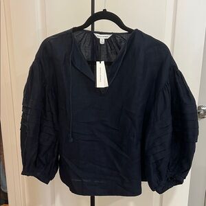 Banana Republic Navy Linen Peasant Blouse